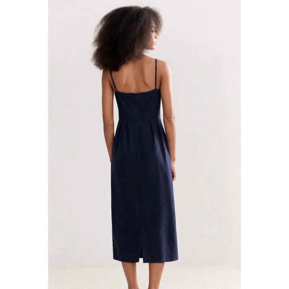 Jenni Kayne S Rove Dress $495 Raw Silk Midi Fitted Bodice Pencil Skirt Navy Blue - Picture 5 of 12